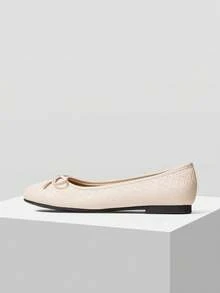 Mnmlis Giày lười đế bệt thường ngày họa tiết nơ cho nữ - Màu be - Xem 4