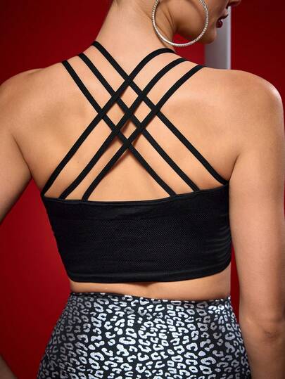 Menodora SHEIN Sport 纯色交叉露背短款吊带背心