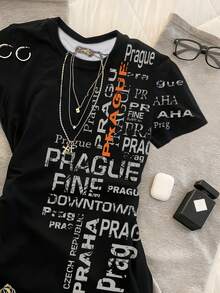 Glimmora Áo thun nữ cổ tròn tay ngắn in chữ - Nhiều màu - Xem 5