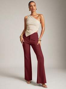 Hauture 性感夏季商务办公室休闲纯色喇叭裤 - 紅色 - 查看 5