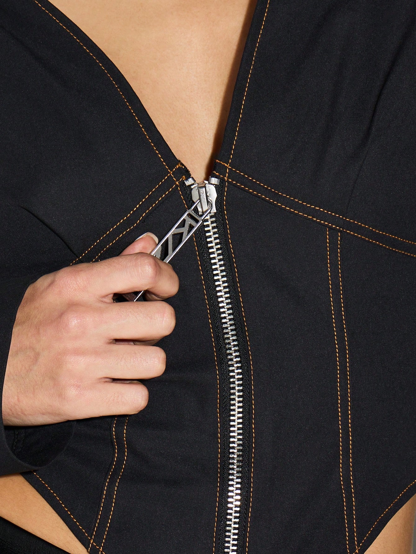 KIZN Long Sleeve Zip Up Corset Top With Contrast Stitching