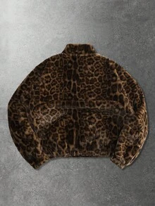 ROMWE MEN Street Life Unisex Leopard Textured Street Style Jacket, Casual Autumn/Winter