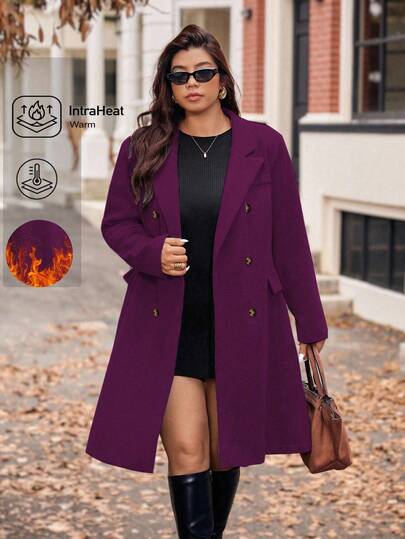 Vionelle Premium Grey Midi Coat For Women, Elegant Double-Breasted Lapel Overcoat Blazer Dress Plus Size Plus Size Jackets Women Plus Size Winter Clothes 8xl Women Clothes Coats For Women Plus Plus Size Coats Winter Coats For Women Plus Size Winter Coats For Women Warm Coats For Women Purple Coat Women Plus Size Coats For Women