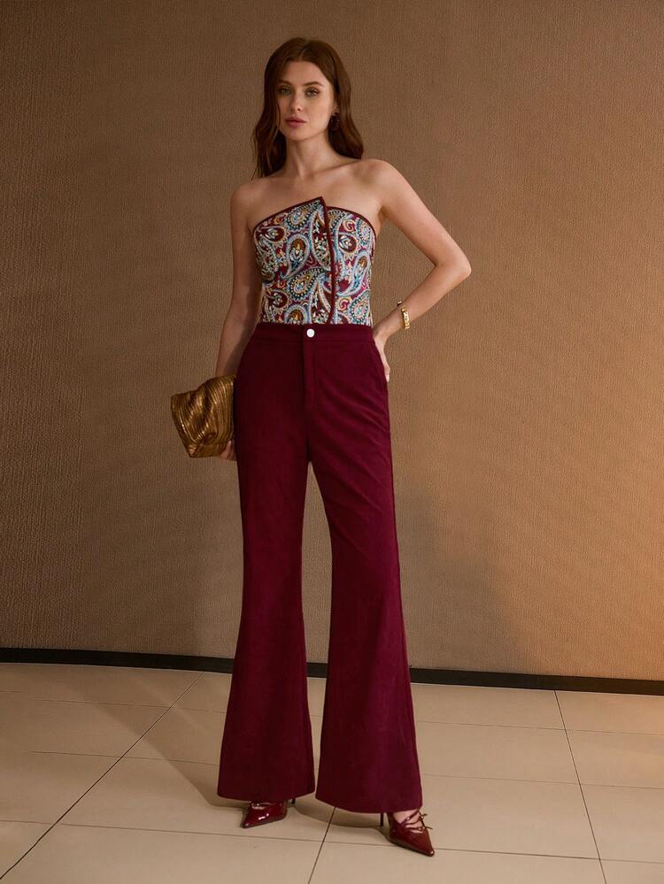 CORDUROY FLARED LEG PANTS WITH SLANT POCKETS