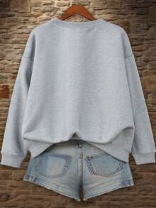 EMERY ROSE Women's Fashion Sweatshirt Slogan Letters Pattern Printed Round Neck Sweatshirt,Long Sleeve Tops Graduation,Back To School Outfits,Graduation,Teacher Outfits For Women,Back To School Pullover Fall Outfit - Light Grey - View 2