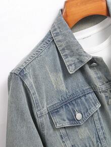 Manfinity LEGND Áo khoác denim xanh phong cách đường phố thường ngày dành cho nam - Màu xanh bụi bặm - Xem 3