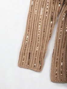SHEIN Franclia Áo len chui đầu cổ tròn tay dài dáng rộng màu trơn đính sequin cỡ lớn cho nữ, mùa thu/đông - Màu Khaki - Xem 5
