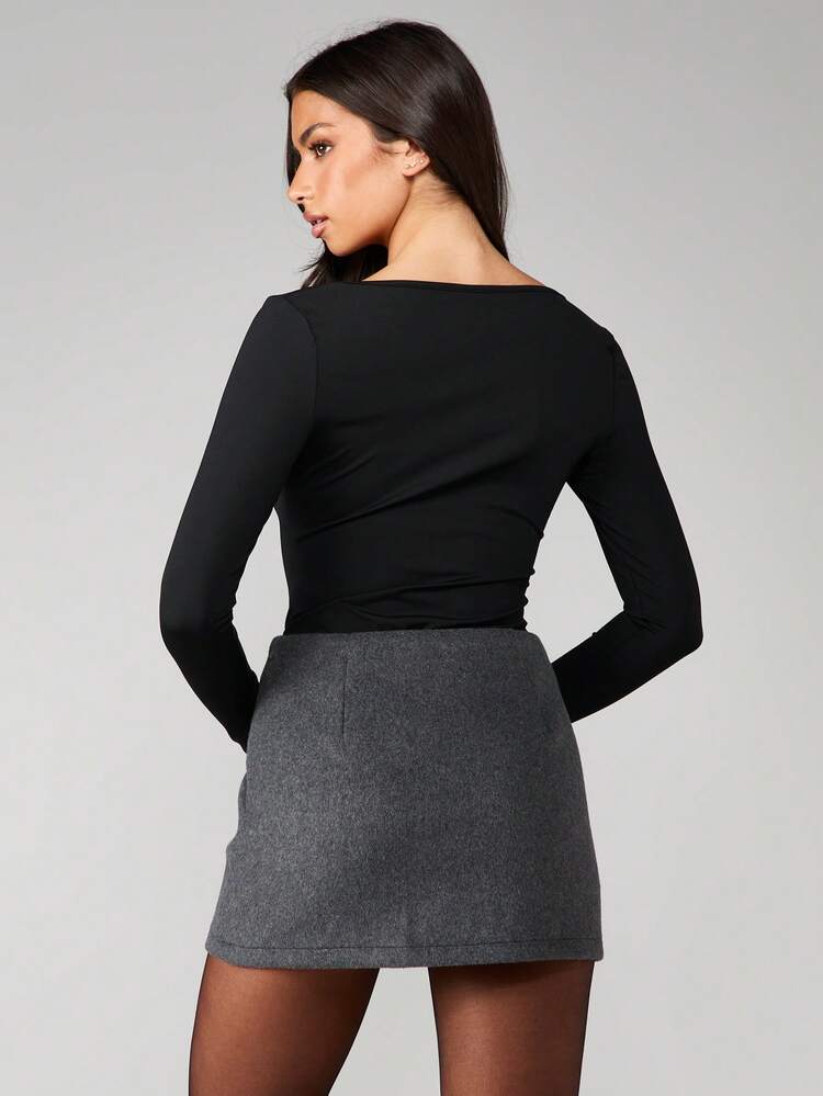 MISSGUIDED Sweetheart Neckline Long Sleeve Bodysuit Off Shoulder Ruched Front Fitted Winter Evening Party Club Wear