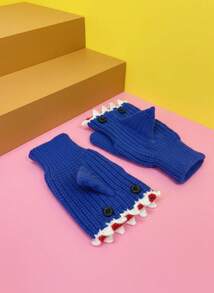 Joivida Creative Shark Knitted Gloves Fingerless Mittens Warm Soft Plush Winter Accessories For Women Men Christmas Gift Holiday Party Fashion Novelty Present - Multicolor - View 6