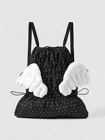 Grunge Punk Mochila con cordón y lazo estilo Y2K, linda y sexy, Bolsa de almacenamiento plegable de gran capacidad, ligera y resistente al agua, inspirada en la tecnología minimalista en plata, adecuada para uso casual, viajes, transporte y uso diario