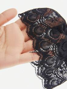 LUVLETTE 1雙女士蕾絲矽膠防滑過膝襪,性感油亮大腿襪,反光長筒襪 - 黑色 - 查看 3