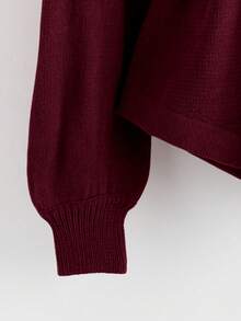 GlowEve New Elegant Button Decor Pullover Sweater, Minimalist European & American Style Fashion Knit Top - Burgundy - View 4