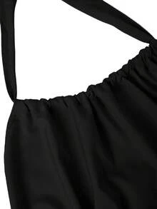 SHEIN Clasi Váy yếm hở lưng màu trơn thanh lịch cỡ lớn, mùa hè - màu đen - Xem 3