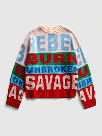 Street Life Pull tricoté décontracté pour hommes avec motif blocs de couleurs et lettres, automne/hiver