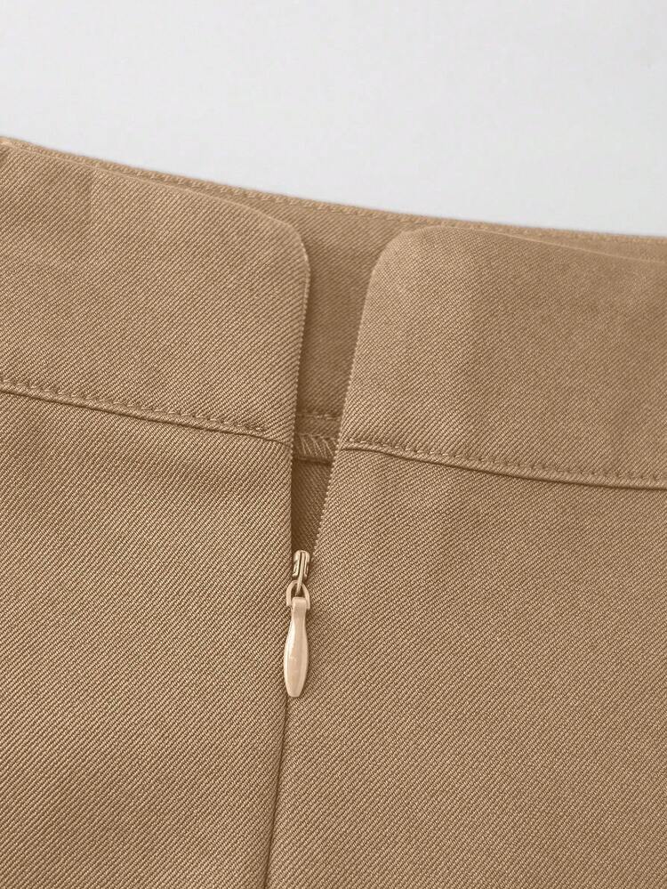 GlowEve Blazer à simple boutonnage avec bordure contrastée et jupe évasée pour femmes. Tenue élégante et décontractée pour le travail ou les sorties. Style vintage. Ensemble 2 pièces automne/hiver, blazer abricot et jupe marron. - Kaki - Voir 6