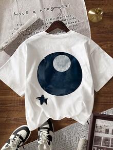 Resyla Casual Circle Print Short Sleeve T-Shirt, Summer - White - View 6