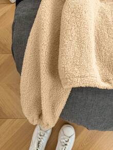 INAWLY Women Plush Long Sleeve Casual Loose Turtleneck Top, Korean Style - Khaki - View 3