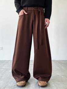 Manfinity Hypemode Quần ống rộng trơn màu thường ngày cho nam, Phong cách đường phố, Rộng thùng thình, Dành cho nam, Cặp đôi, Họa tiết, Tôi yêu bạn trai, Bạn bè, Phù hợp, Bạn trai - màu nâu - Xem 1