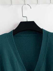 GlowEve New Elegant Button Decor Pullover Sweater, Minimalist European & American Style Fashion Knit Top - Dark Green - View 5