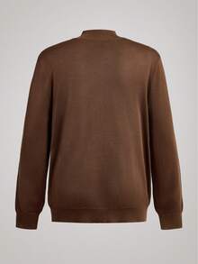 Men's Solid Color Casual Turtleneck Long Sleeve Pullover Sweater, Old Money Style, For Fall Winter - Brown - View 2