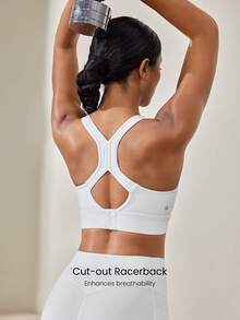 FeatherFit™-Sculpt V Neck Racerback Sports Bra Tank Top Medium Support Workout Gym  Spring Summer - White - View 4