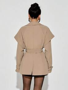 SHEIN PETITE Utumn And Summer And Summer Women's Commuter Fashion Trench Coat, Spring And Summer Women's Trench Coat, Khaki Women's Trench Coat, Women's Spring Clothing,And Spring And Autumn Essentials, Trench Coat Casual Wear - Khaki - View 2