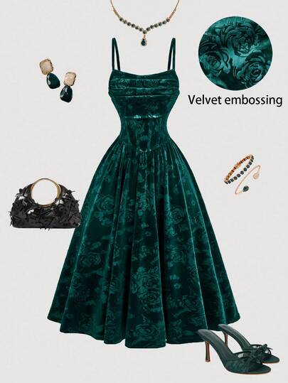 SHEIN MOD Floral Jacquard Elegant Ruched Midi Slip Dress For Women, Velvet Dresses, Brocade Jacquard Dress, Burgundy Dresses, Maroon Dress, Wine Dress, Christmas Clothes For Women, Christmas Party Dress, Valentine Clothes Outfit, Party Dress, Evening Dress Chic Wedding, Autumn Clothes, Winter Clothes, Elegant Dresses For Party, Red Dress Women, Holiday Dress, Festival Clothes ,Santa Dress Green Elegant Dress