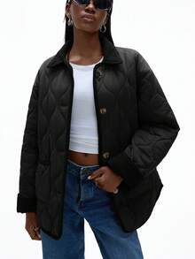 Aveloria GENKIRA 绿色拼接撞色菱形图案轻薄羽绒服，适合通勤。 - 黑色 - 查看 3