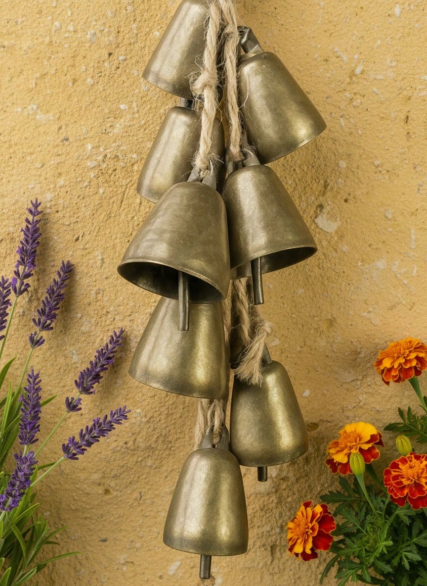 Cirelle 工艺铃铛铜铃风铃挂饰一串8个组合家居装饰可挂风铃进屋做门铃婚庆节日装饰品 - 銅色 - 查看 1