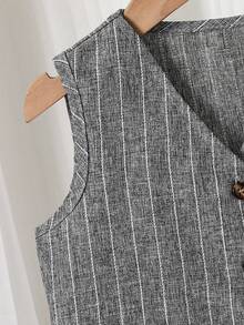 Elladie kids Young Girls Casual Woven Striped Sleeveless Vest And Loose Fit Pants Suit Set - Grey - View 4