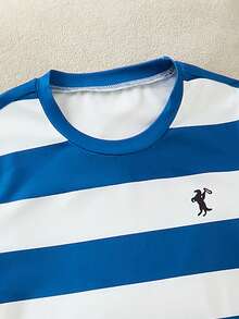 女童经典蓝白条纹短袖T恤+白色宽松长裤套装，清新撞色带来夏日清爽感，T恤上的小装饰增添细节，宽松版型兼顾舒适与休闲，适合日常外出或居家休闲，简约时尚的夏季穿搭之选。 - 藍色 - 查看 3