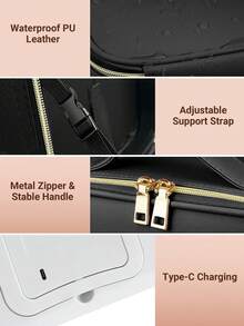 Teckwe Travel Makeup Bag With LED Mirror, Cosmetic Train Case With Light Up Mirror, Portable Makeup Artist Organizer Bag With Adjustable Dividers, Makeup Brush Holder Storage Y2K Fashion Makeup Cosmetic Party Beach Travel Camping Outdoors School Campus - Black - View 7