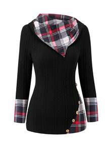 EMERY ROSE Sudadera casual a cuadros para mujer de talla grande - Multicolor - Ver 7