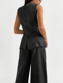Fashionable Commuter Vest And Jeans Set - Black - View 2