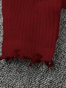 Manfinity EMRG Blogger Stylish Design Solid Color Distressed Pullover Sweater For Men, Autumn/Winter - Burgundy - View 3