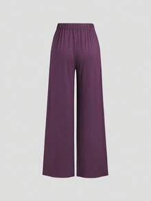 Sweetra Women's Asymmetrical Gray Top & Wide Leg Pants 2 Pieces Set, Spring/Summer Purple Two Piece Set Women Wide Leg Pants Set - Purple - View 7