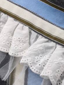 DAZY 女士翻领条纹休闲长袖卫衣，秋冬款 - 白色 - 查看 6