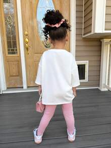 2pcs/Set Girls Loose T-Shirt + Leggings Pants, Cute Cartoon Pattern, Casual Everyday Wear, Spring/Summer - Multicolor - View 2