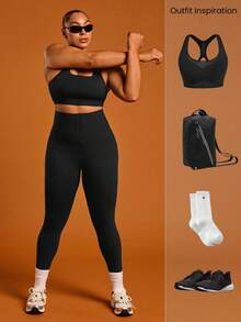 GLOWMODE 24" FeatherFit™-Sculpt Tummy Control Buttoned Leggings Corset Super High Rise Medium Impact Jogging Gym Training Daily Fall Winter - Black - View 8