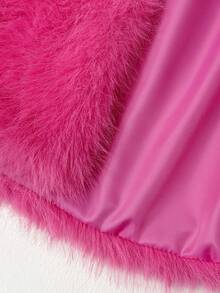 Maweii 大码女式纯色翻领长袖宽松仿皮草外套 - 玫紅色 - 查看 6