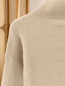 Franclia Women's Elegant High Neck Loose Cinching Waist Design Asymmetrical Hem Pullover Sweater, Winter Women Sweaters Turtle Neck Women Sweater Top Winter Clothes For Women Sweaters - Khaki - View 4