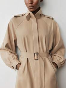 Maija Women's Solid Color Raglan Sleeve Belted Casual Trench Coat - Brown - View 2