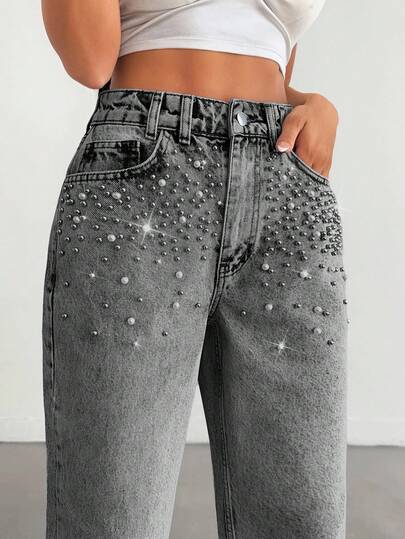 EURMUSE Jeans casual in denim a vita alta e gamba dritta, 100% cotone