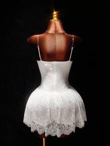 Amplova Váy công chúa chữ A trễ vai cổ điển lãng mạn, ren sequin, khoét sâu dành cho nữ - trắng - Xem 8