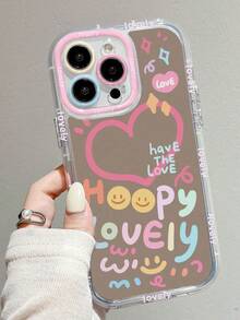 1 pieza Funda de teléfono espejo color crema compatible con iPhone 11 12 13 14 Pro Max 15 16 Pro Max - "El corazón quiere ser feliz" Resistente al agua, a los golpes y a los arañazos - Multicolor - Ver 3