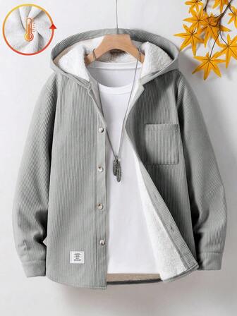 SHEIN Chaqueta con capucha de forro polar de pana básica casual para niños