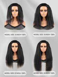 Tóc giả nửa đầu thẳng Kinky bằng tóc thật 3 trong 1, tóc giả lật nửa đầu liền mạch, tóc giả không keo, dễ sử dụng, thân thiện với người mới bắt đầu, tóc giả có dây rút, băng đô cho phụ nữ - Natural Black - Xem 7