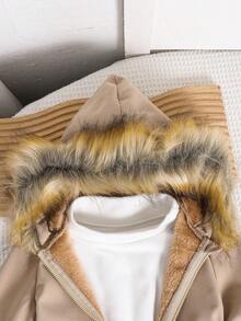 SHEIN Unisex Baby Söt Avslappnad Svart Fleecejacka med Huva, Lämplig För Pojkar och Flickor, Höst/Vinter - Aprikos - Visa 4