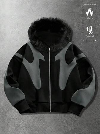 Sudadera con capucha de parches de colores contrastantes, diseño casual para otoño/invierno