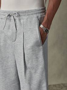SWAVVY 男士纯色抽绳腰带口袋阔腿宽松休闲运动裤 - 灰色 - 查看 5